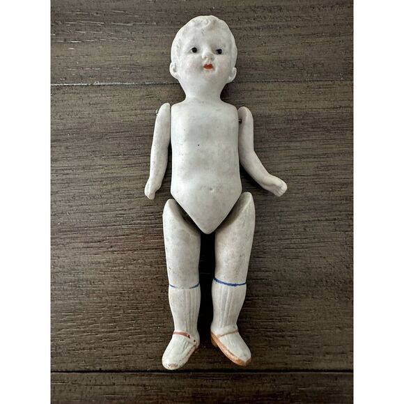 Antique Bisque Porcelain 7" Articulated Arms Legs Doll, RED Feet Made In Japan - Picture 13 of 13